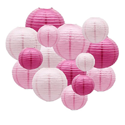 Набор подвесные фонарики 15 шт св.розовый+розовый+малиновый