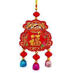 Китайская подвеска с колокольчиками 13х35см, Денежный мешок